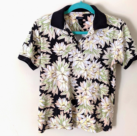 Izod Ladies Hawaiian Floral Print Polo Shirt - Picture 3 of 10
